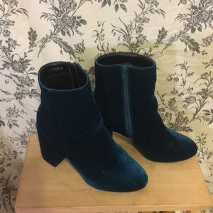 Teal velvet booties